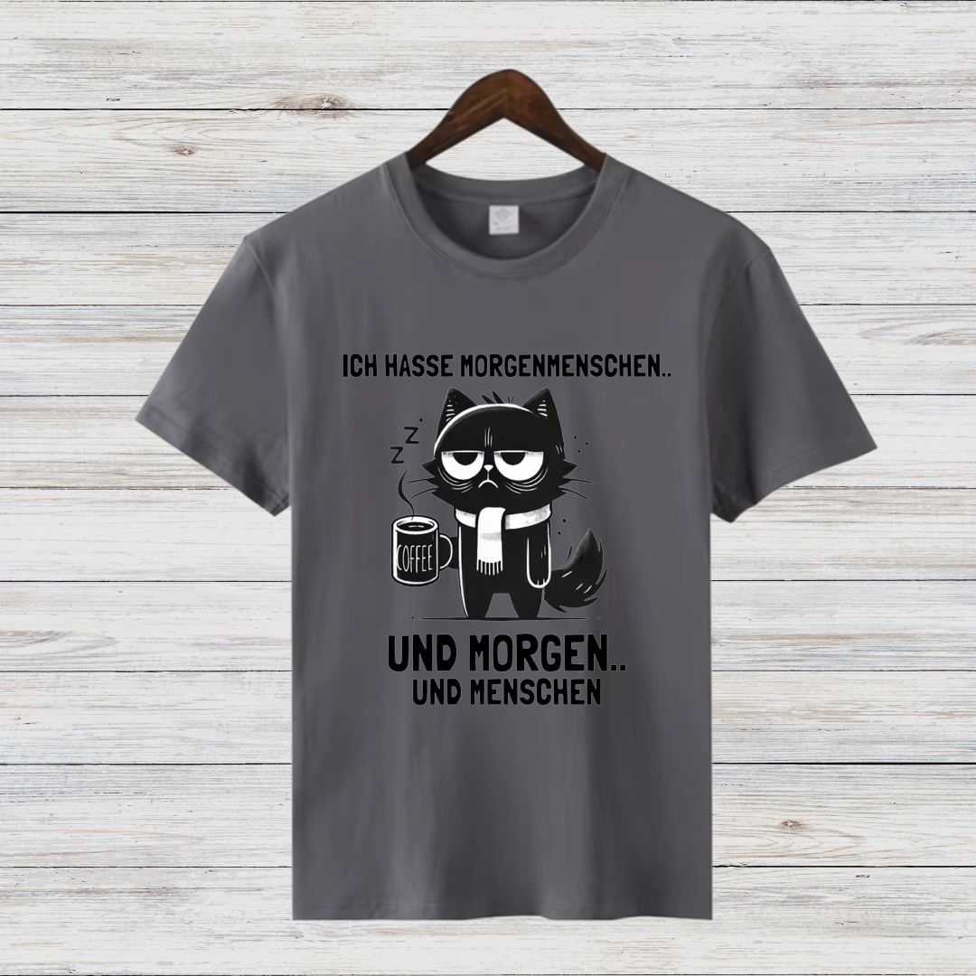 Morgenmuffel Katze | Lustiges Statement-Shirt | Humorvolles Design für Wintertage | Damen T-Shirt aus Baumwolle