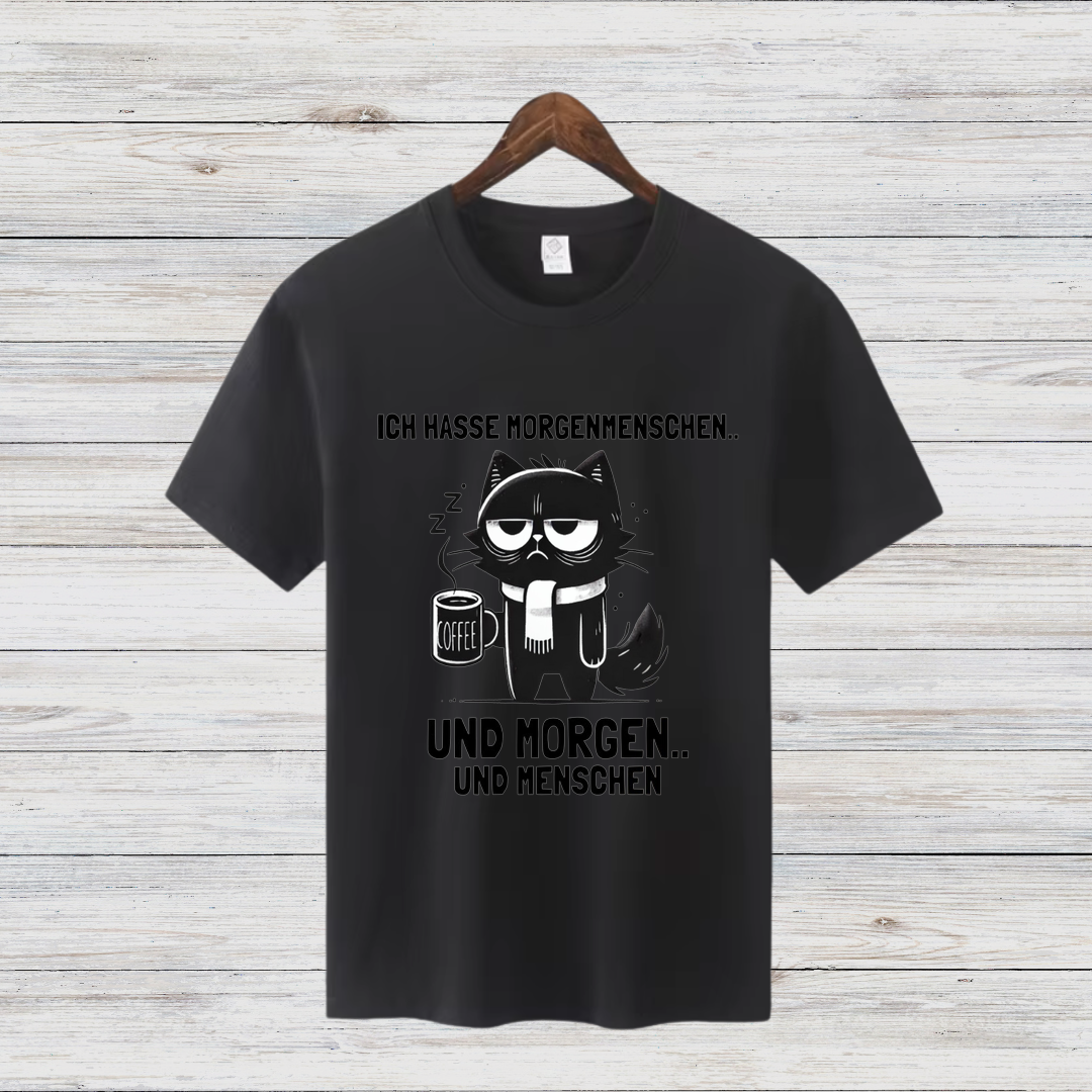 Morgenmuffel Katze | Lustiges Statement-Shirt | Humorvolles Design für Wintertage | Damen T-Shirt aus Baumwolle
