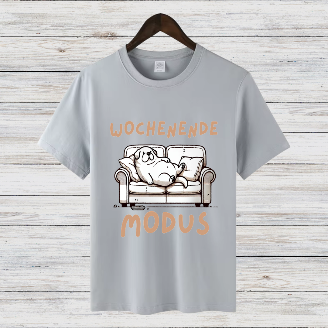 Wochenendmodus Shirt | Lustiges Hunde-Motiv | Statement Shirt für Couch-Liebhaber | Komfortables Freizeitshirt aus Baumwolle