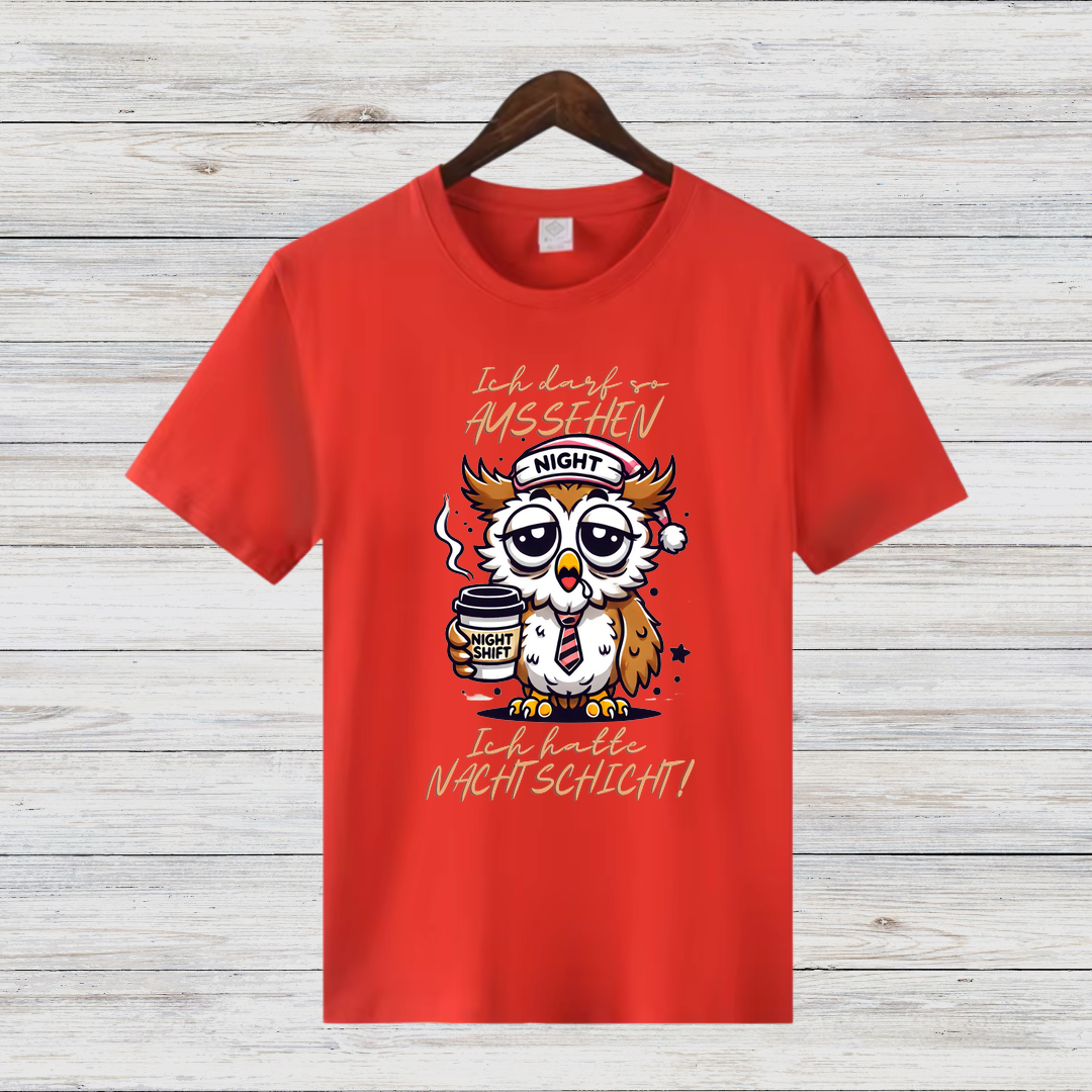 Nacht-Eule Shirt | Lustiges Motiv für Nachtarbeiter | Humorvolles Statement Shirt | T-Shirt für Damen im Winter