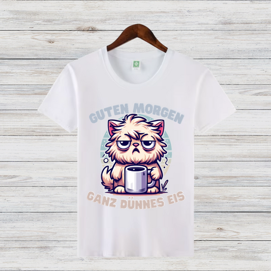 Guten Morgen Katze | Lustiges Wintershirt | Humorvolles Design für Morgenmuffel | Statement Shirt für kalte Tage