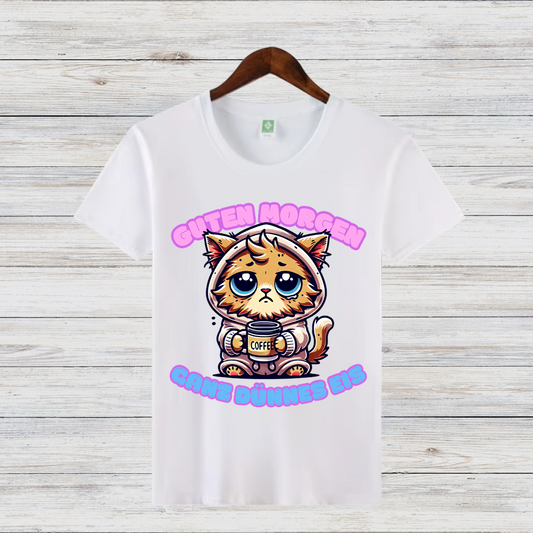 Guten Morgen Katze | Lustiges Wintershirt | Niedliches Katzen-Design | Statement Shirt für Kaffeeliebhaberinnen