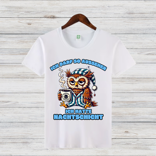 Nacht-Eule | Lustiges T-Shirt für Nachtschicht-Helden | Humorvolles Design für Wintertage | Statement-Shirt für Damen