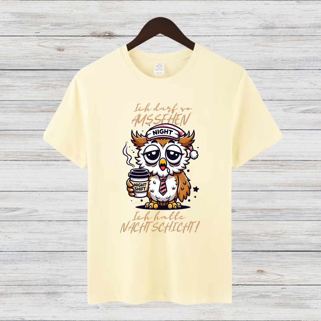 Nacht-Eule Shirt | Lustiges Motiv für Nachtarbeiter | Humorvolles Statement Shirt | T-Shirt für Damen im Winter