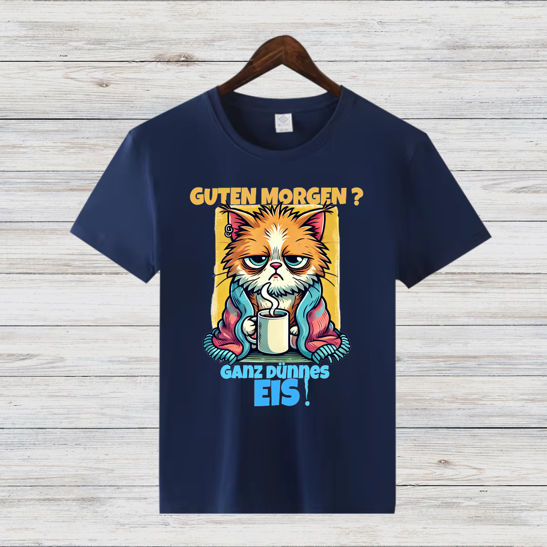 Mürrische Katze | Lustiges Kaffeeliebhaber-Shirt | Humorvolles Winterdesign | Statement Shirt für kalte Tage