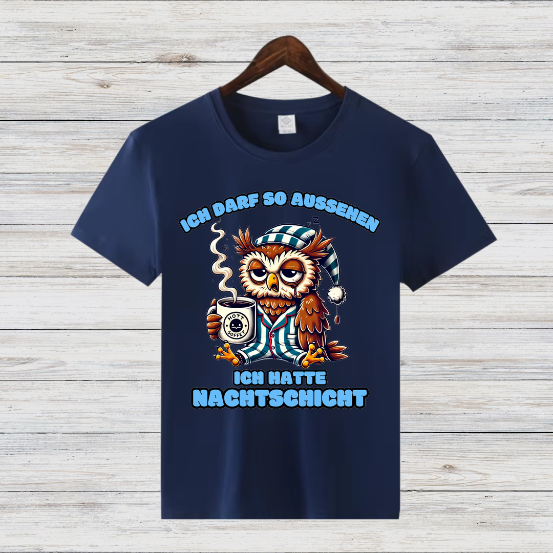 Nacht-Eule | Lustiges T-Shirt für Nachtschicht-Helden | Humorvolles Design für Wintertage | Statement-Shirt für Damen