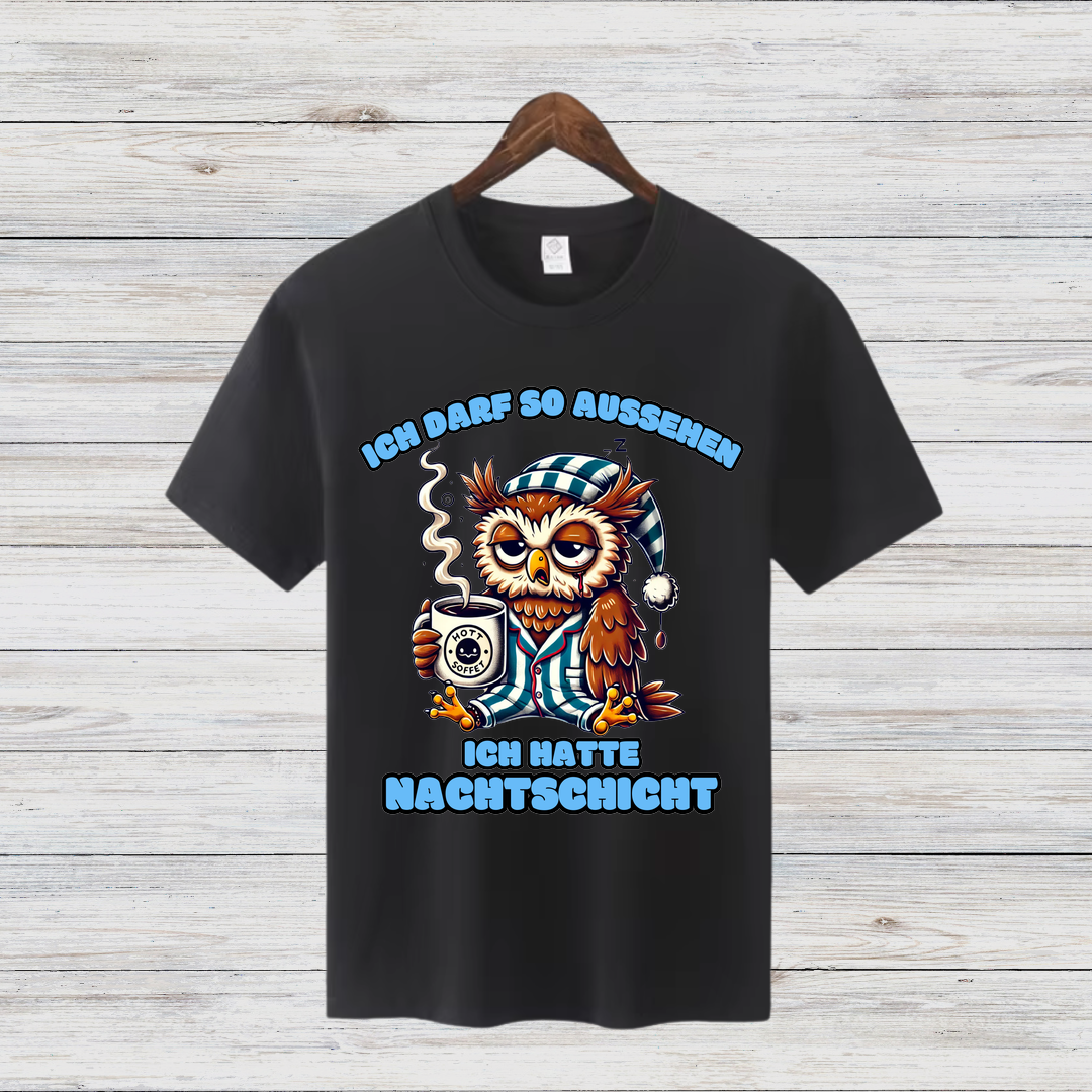 Nacht-Eule | Lustiges T-Shirt für Nachtschicht-Helden | Humorvolles Design für Wintertage | Statement-Shirt für Damen