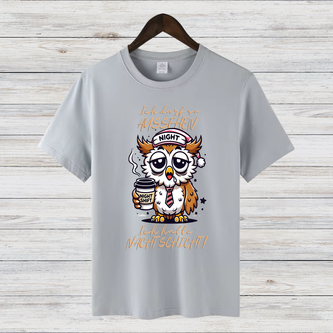 Nacht-Eule Shirt | Lustiges Motiv für Nachtarbeiter | Humorvolles Statement Shirt | T-Shirt für Damen im Winter