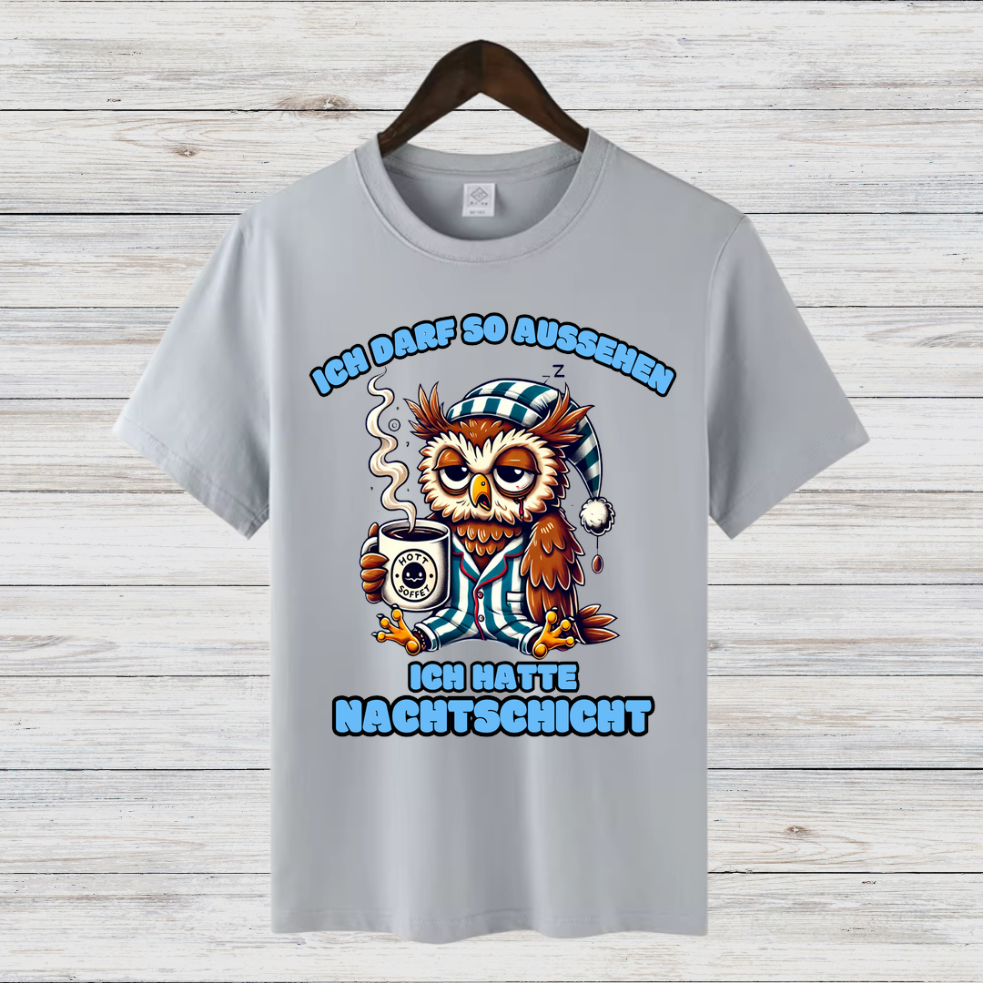 Nacht-Eule | Lustiges T-Shirt für Nachtschicht-Helden | Humorvolles Design für Wintertage | Statement-Shirt für Damen