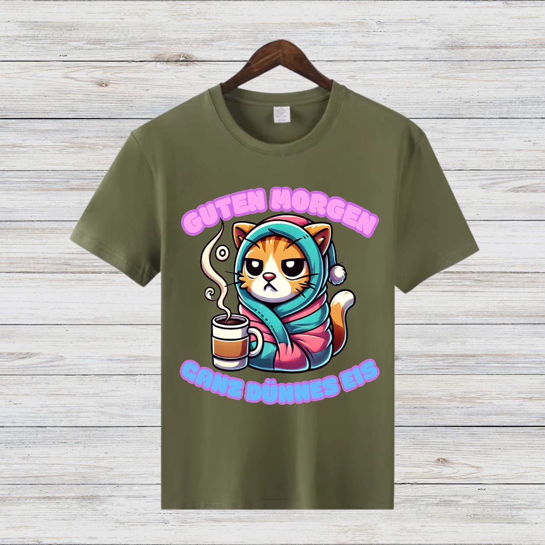 Guten Morgen Katze | Lustiges Wintershirt | Humorvolles Katzen-Design | Statement Shirt für kalte Tage