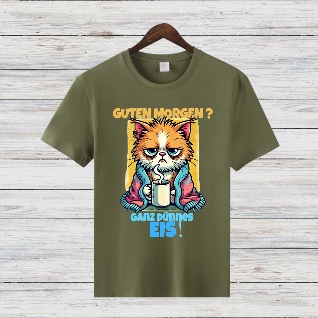 Mürrische Katze | Lustiges Kaffeeliebhaber-Shirt | Humorvolles Winterdesign | Statement Shirt für kalte Tage