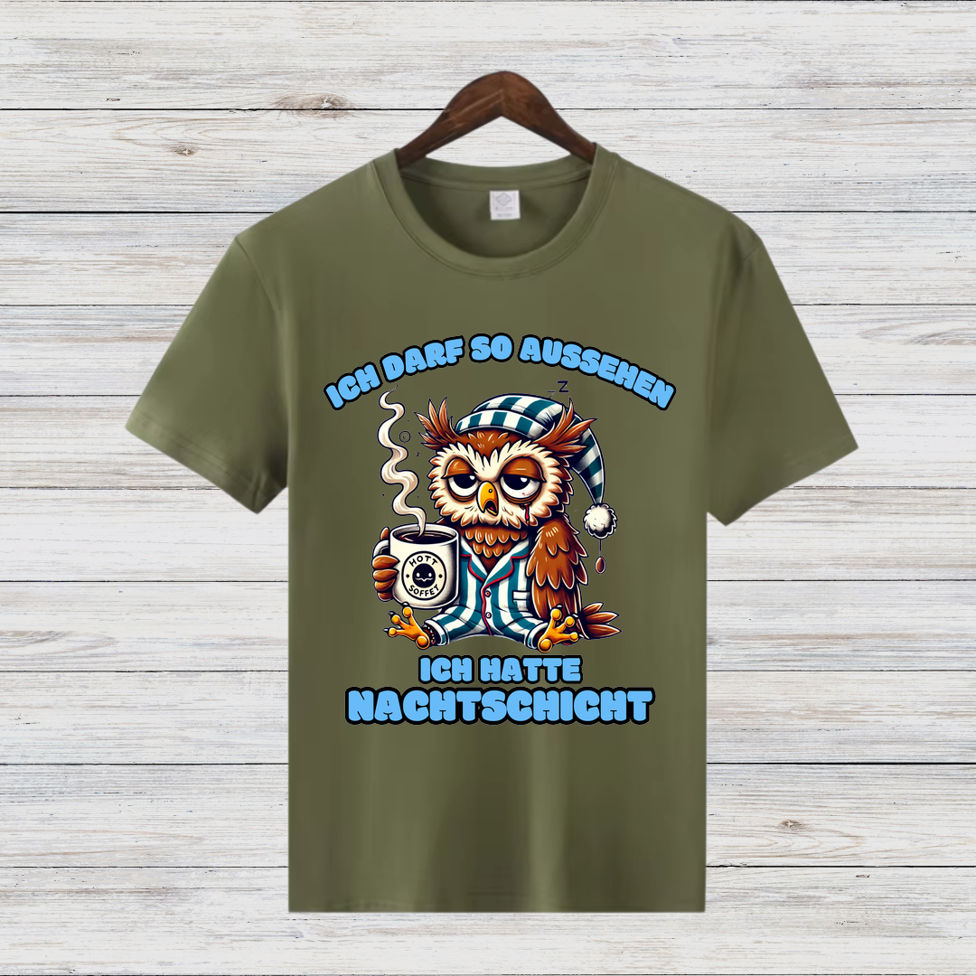Nacht-Eule | Lustiges T-Shirt für Nachtschicht-Helden | Humorvolles Design für Wintertage | Statement-Shirt für Damen