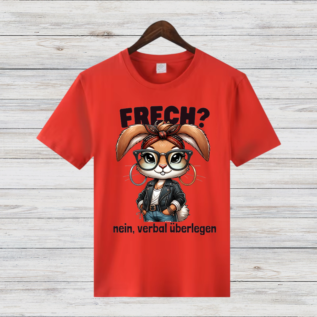 Frech? Nein, verbal überlegen | Lustiges Damen-Shirt | Statement-Shirt mit coolem Hasen-Design | Perfekt für den Winter