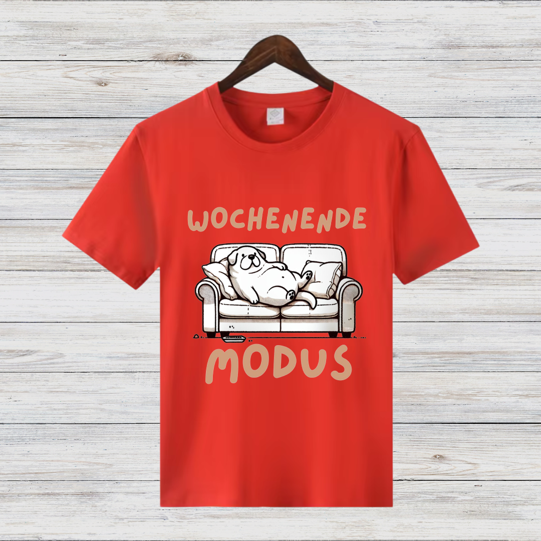 Wochenendmodus Shirt | Lustiges Hunde-Motiv | Statement Shirt für Couch-Liebhaber | Komfortables Freizeitshirt aus Baumwolle