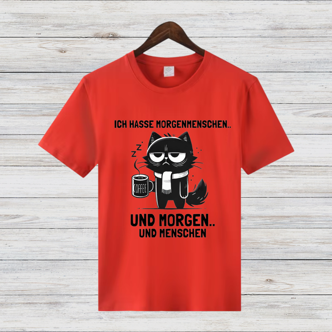 Morgenmuffel Katze | Lustiges Statement-Shirt | Humorvolles Design für Wintertage | Damen T-Shirt aus Baumwolle