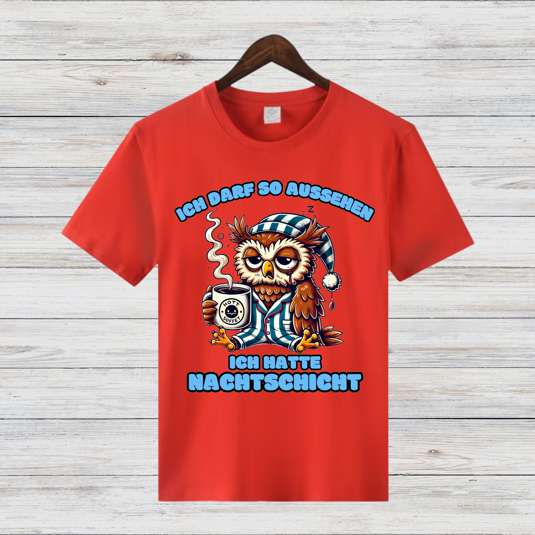 Nacht-Eule | Lustiges T-Shirt für Nachtschicht-Helden | Humorvolles Design für Wintertage | Statement-Shirt für Damen