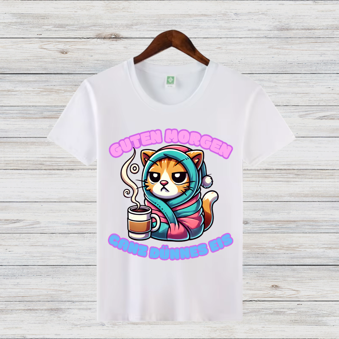 Guten Morgen Katze | Lustiges Wintershirt | Humorvolles Katzen-Design | Statement Shirt für kalte Tage