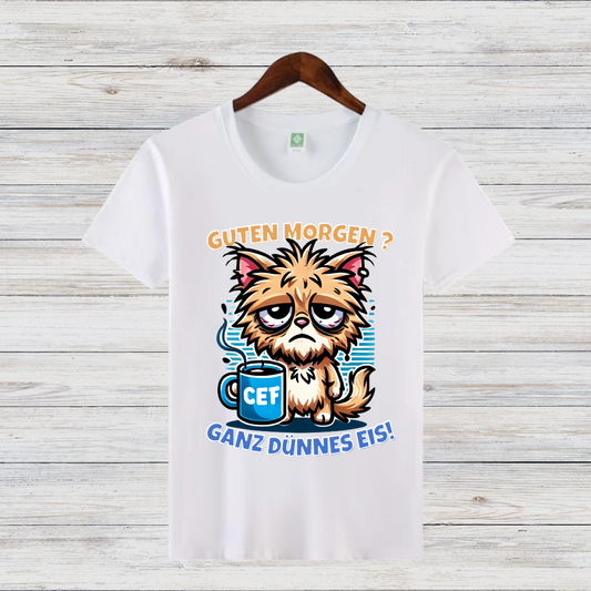 Guten Morgen Shirt | Lustiges Katzen T-Shirt | Humorvolles Statement für Morgenmuffel | Perfekt für kalte Wintertage