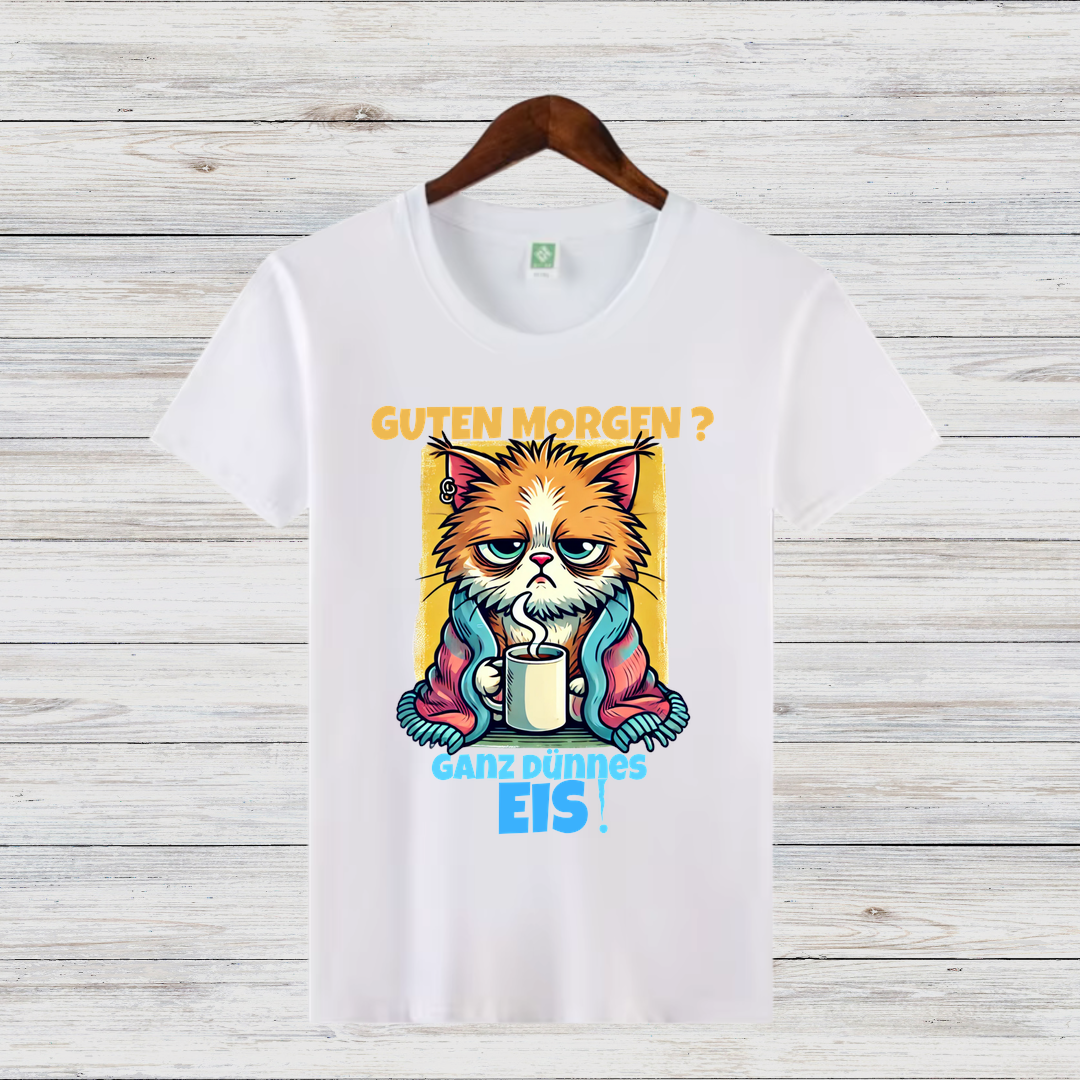 Mürrische Katze | Lustiges Kaffeeliebhaber-Shirt | Humorvolles Winterdesign | Statement Shirt für kalte Tage