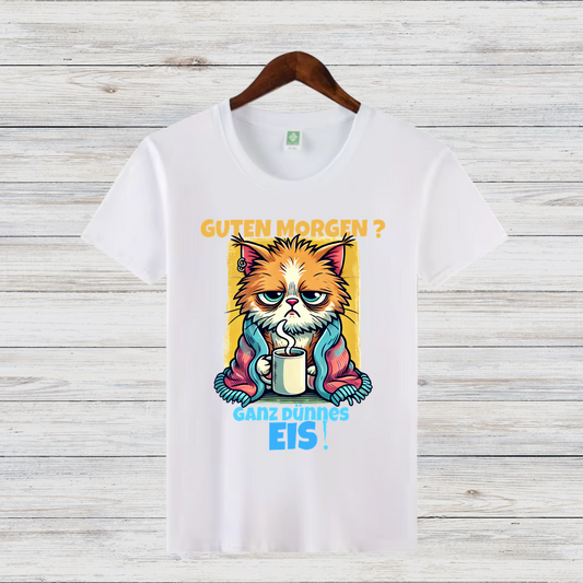 Mürrische Katze | Lustiges Kaffeeliebhaber-Shirt | Humorvolles Winterdesign | Statement Shirt für kalte Tage