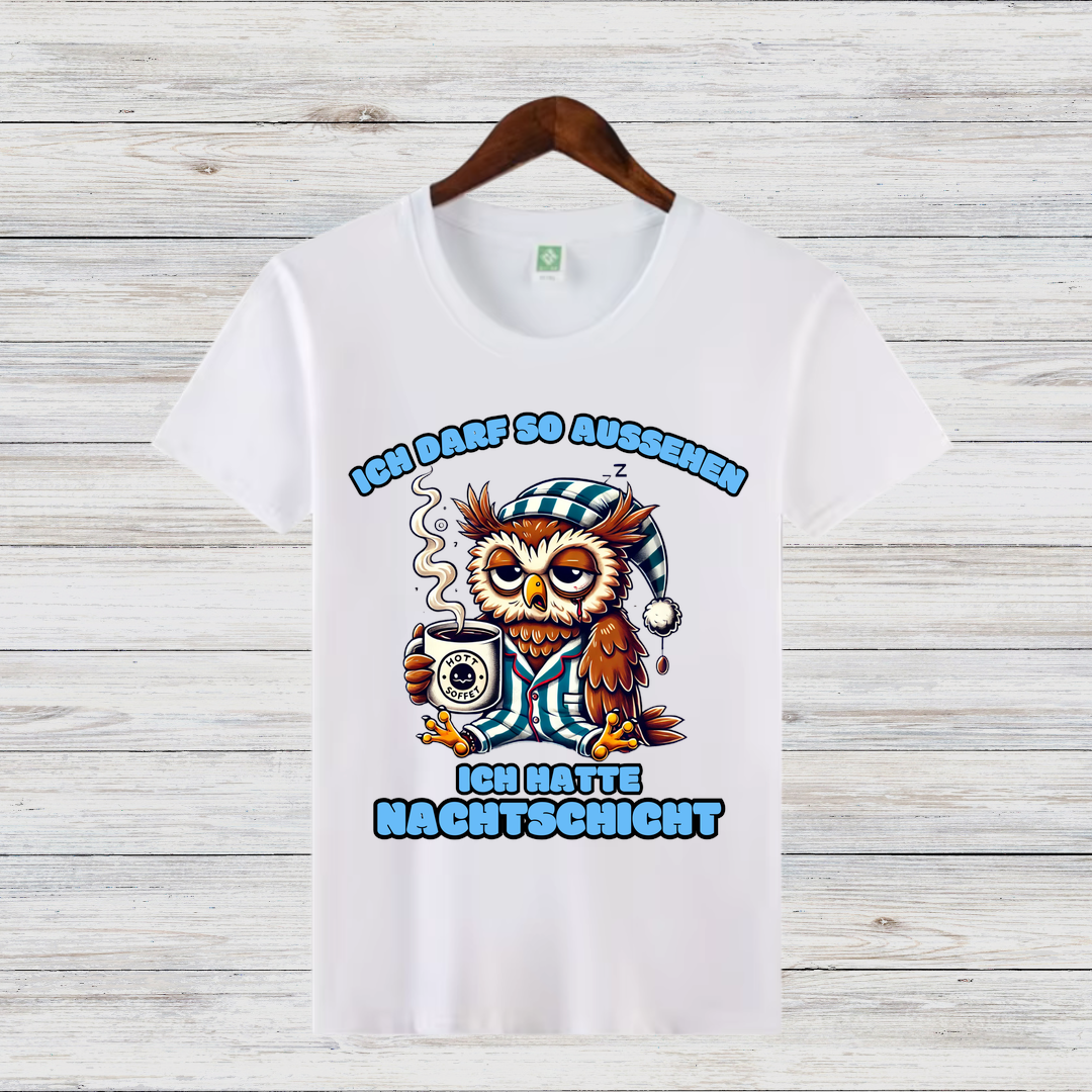 Nacht-Eule | Lustiges T-Shirt für Nachtschicht-Helden | Humorvolles Design für Wintertage | Statement-Shirt für Damen