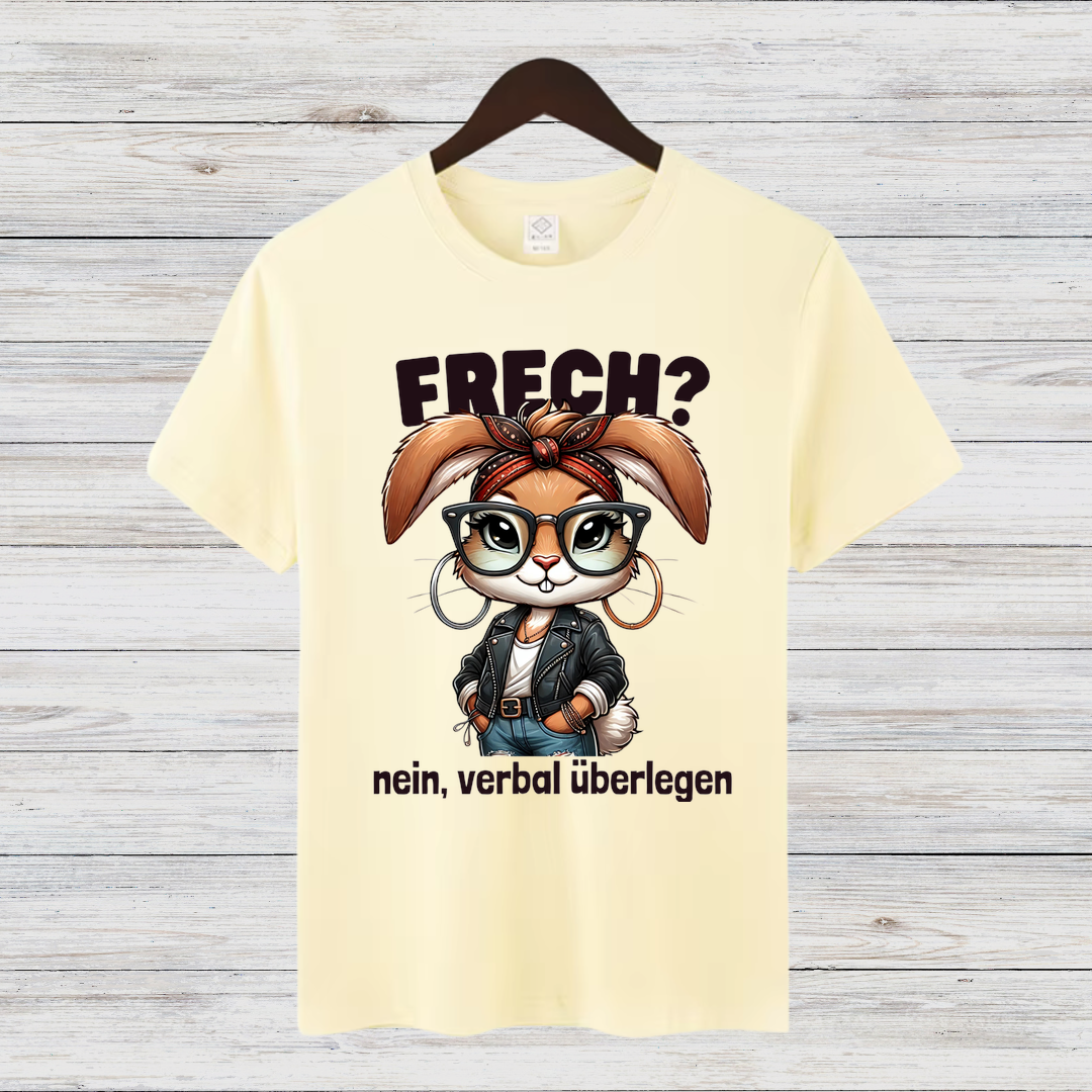 Frech? Nein, verbal überlegen | Lustiges Damen-Shirt | Statement-Shirt mit coolem Hasen-Design | Perfekt für den Winter