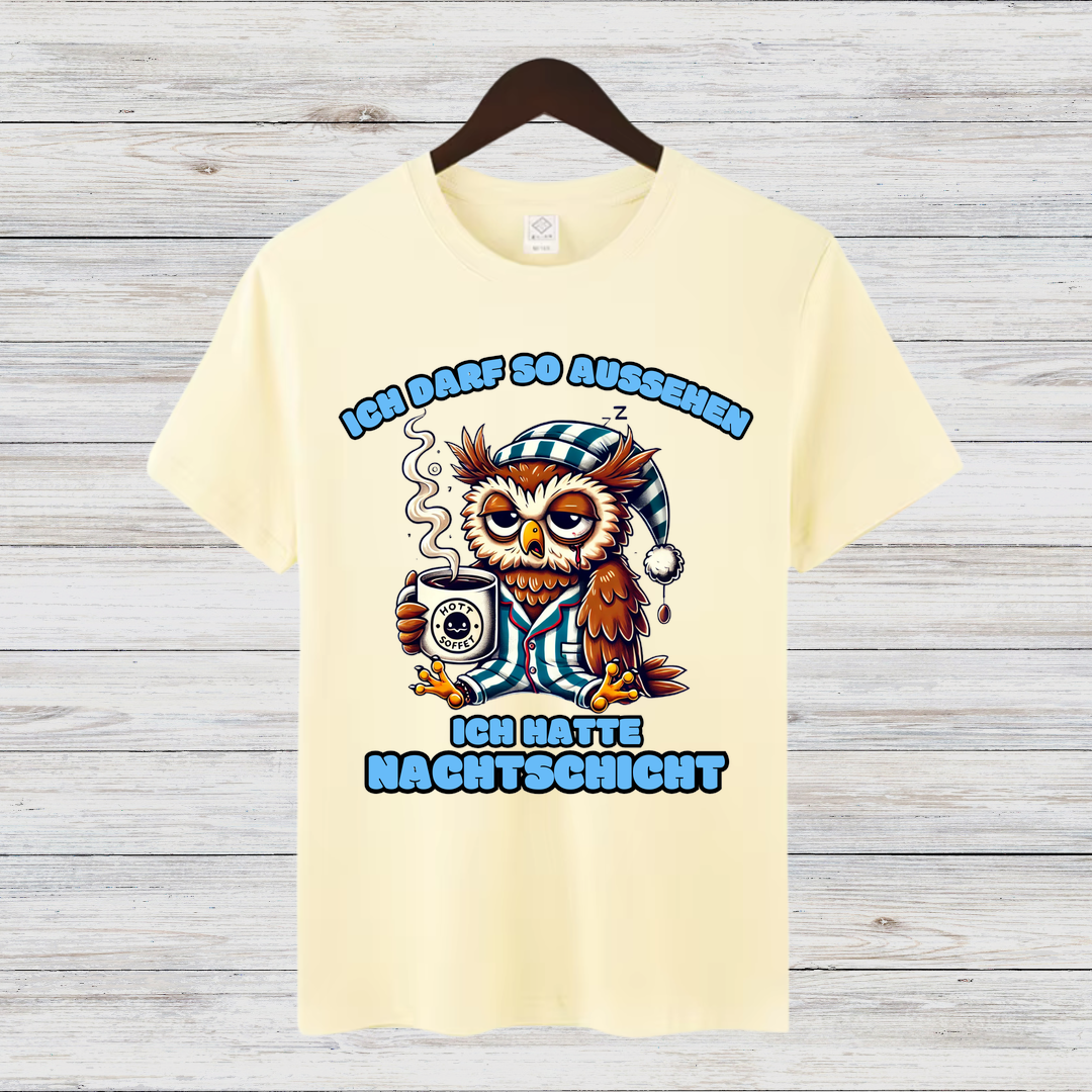 Nacht-Eule | Lustiges T-Shirt für Nachtschicht-Helden | Humorvolles Design für Wintertage | Statement-Shirt für Damen